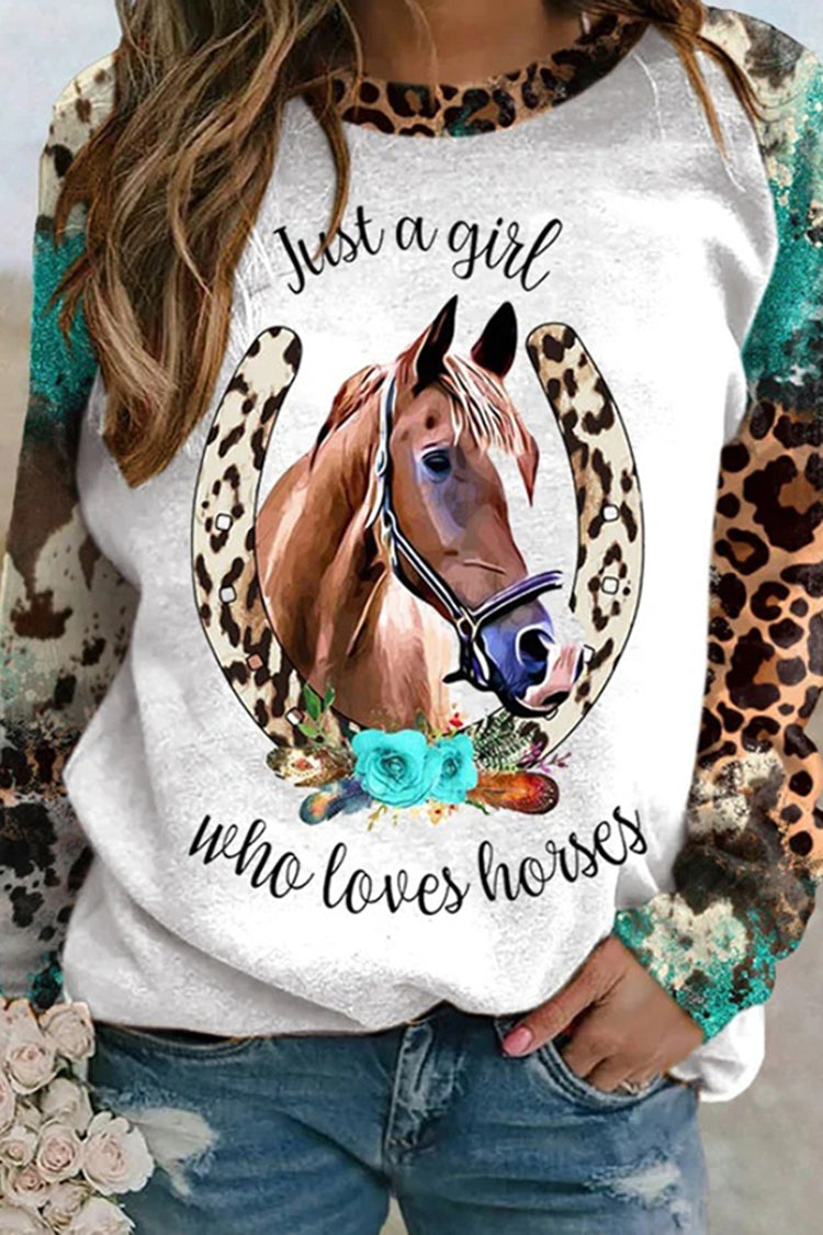 Geometric Horse Leopard Print Long Sleeve Sweatshirt