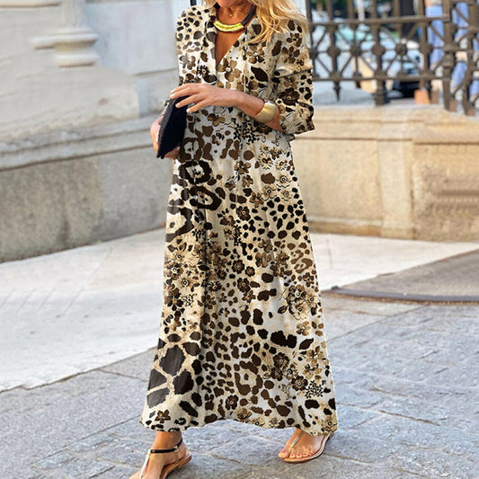 Leopard Print V-neck Loose Maxi Dress
