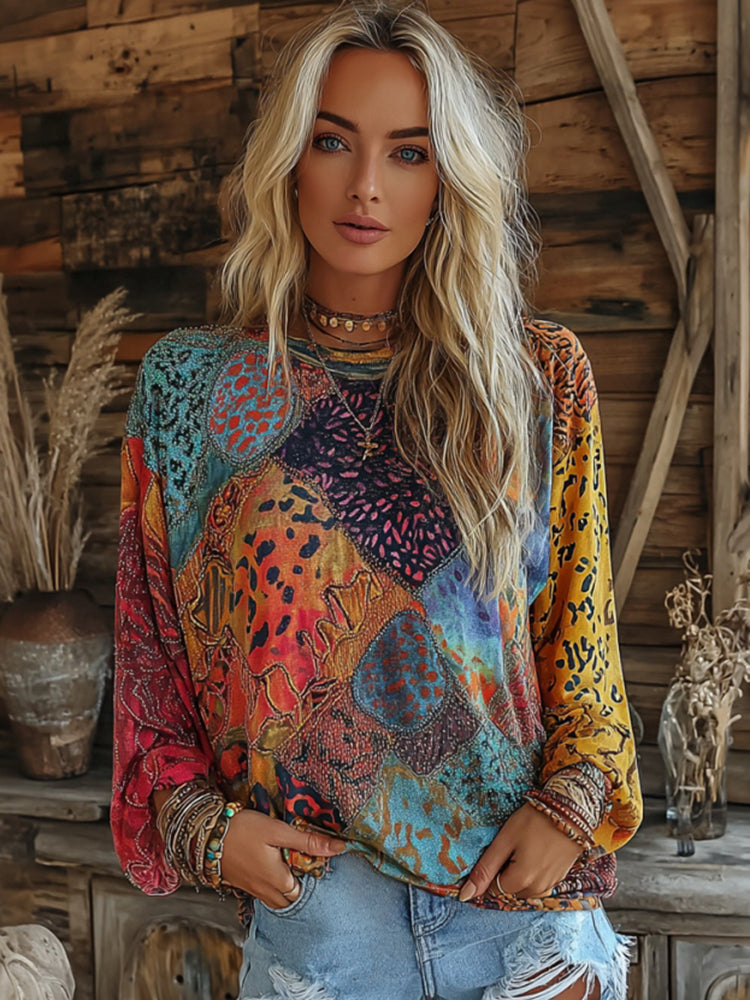 Women's Colorful Leopard Print Crew Neck T-shirt