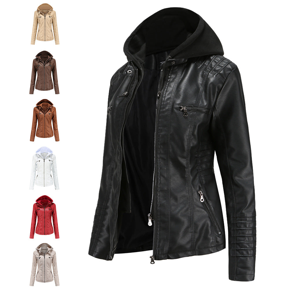 Hooded Leather Jacket Washed PU
