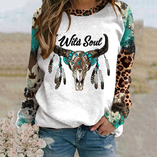 Animal Leopard Print Long Sleeve Sweatshirt