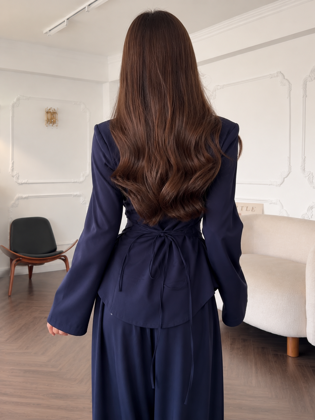 High Neck Frog Button Two Piece Wide Leg Pants Set