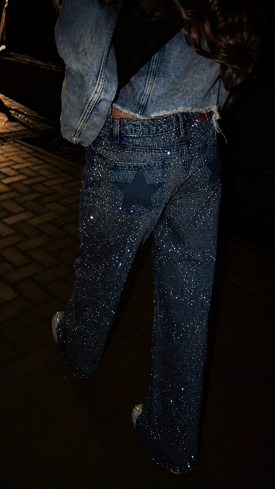 Rhinestone Star Pocket Wide-Leg Jeans