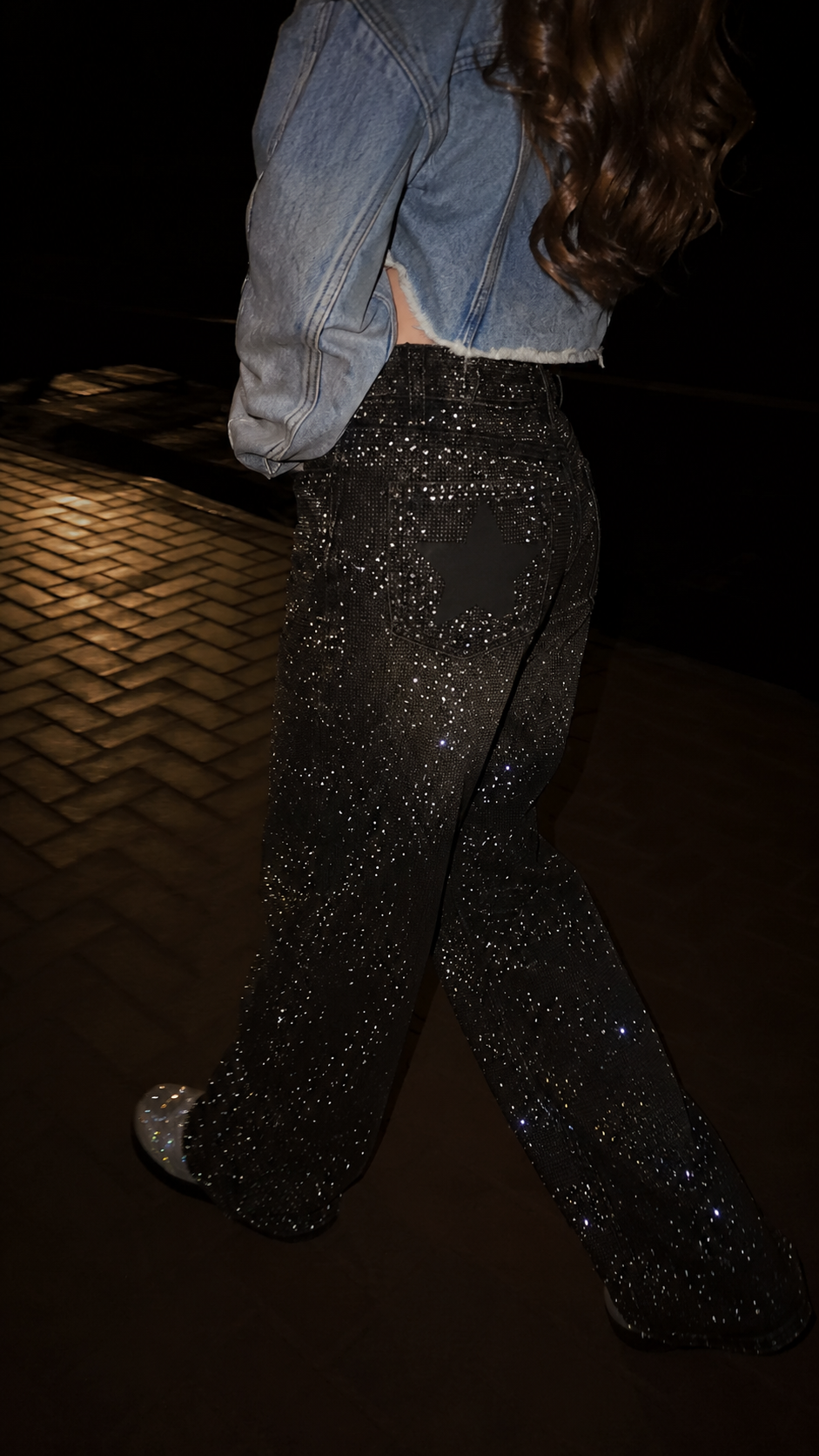 Rhinestone Star Pocket Wide-Leg Jeans