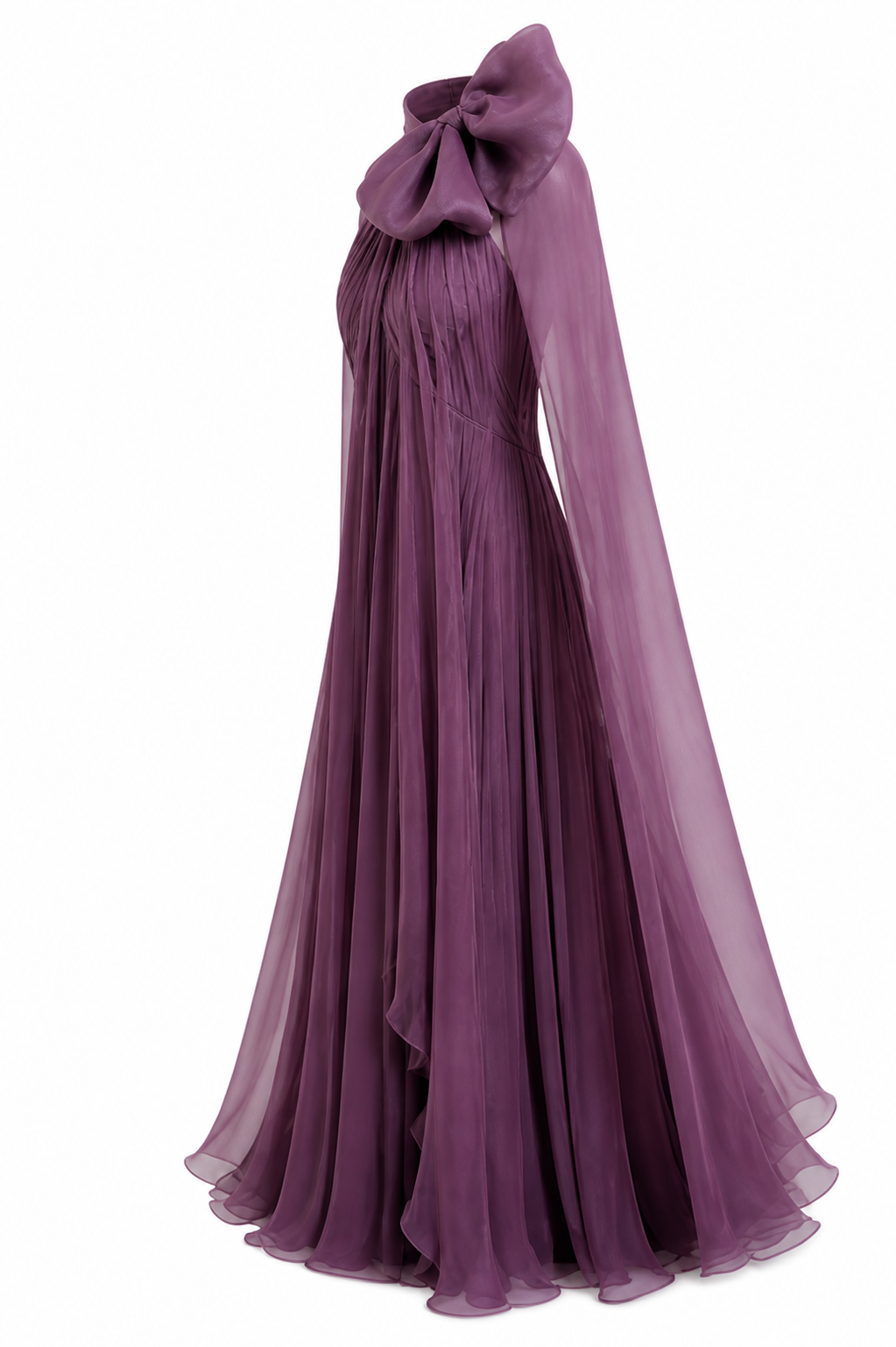 Purple Chiffon Halter Neck Gown Elegant Formal Evening Dress