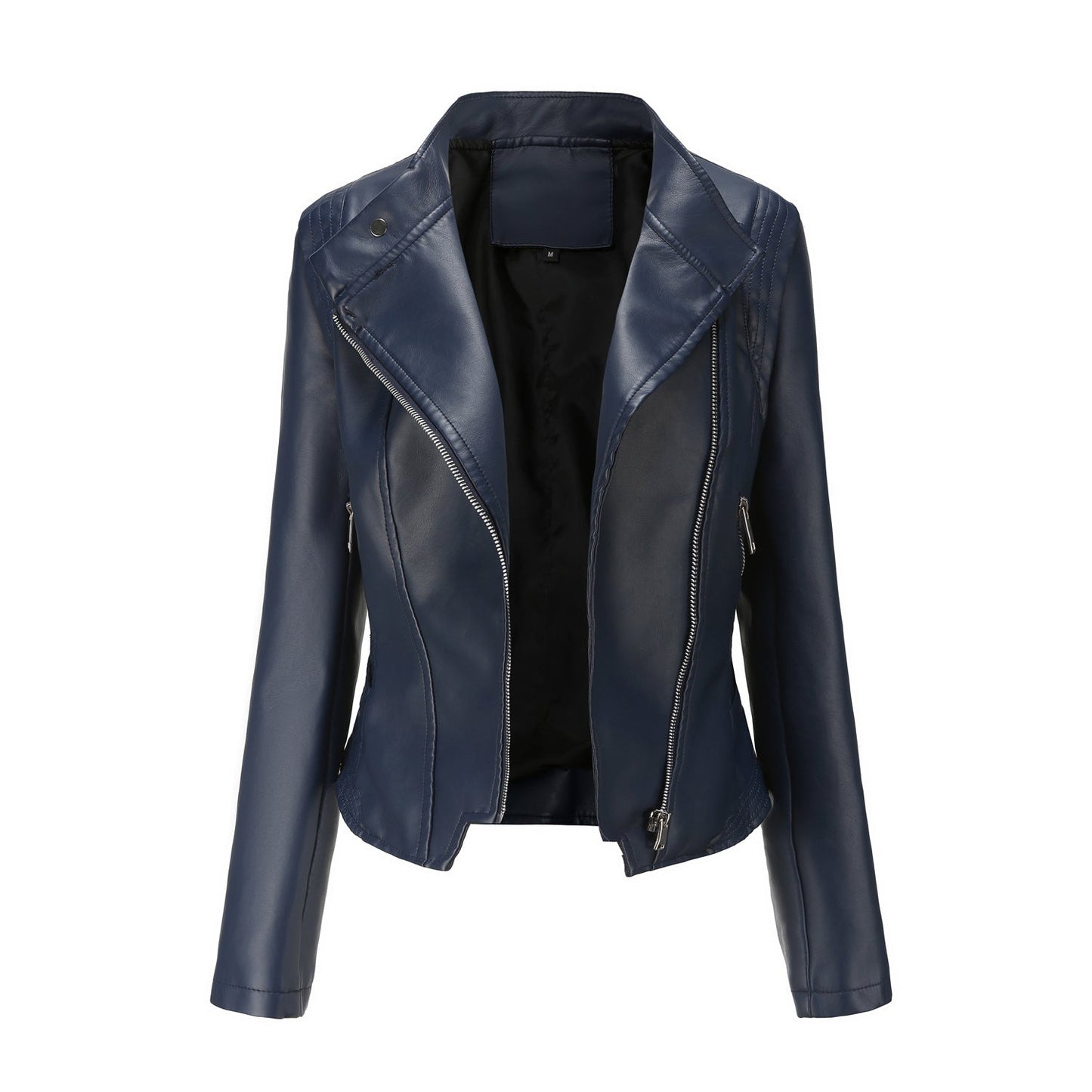 Lapel Ladies Slim Fit PU Leather Jacket