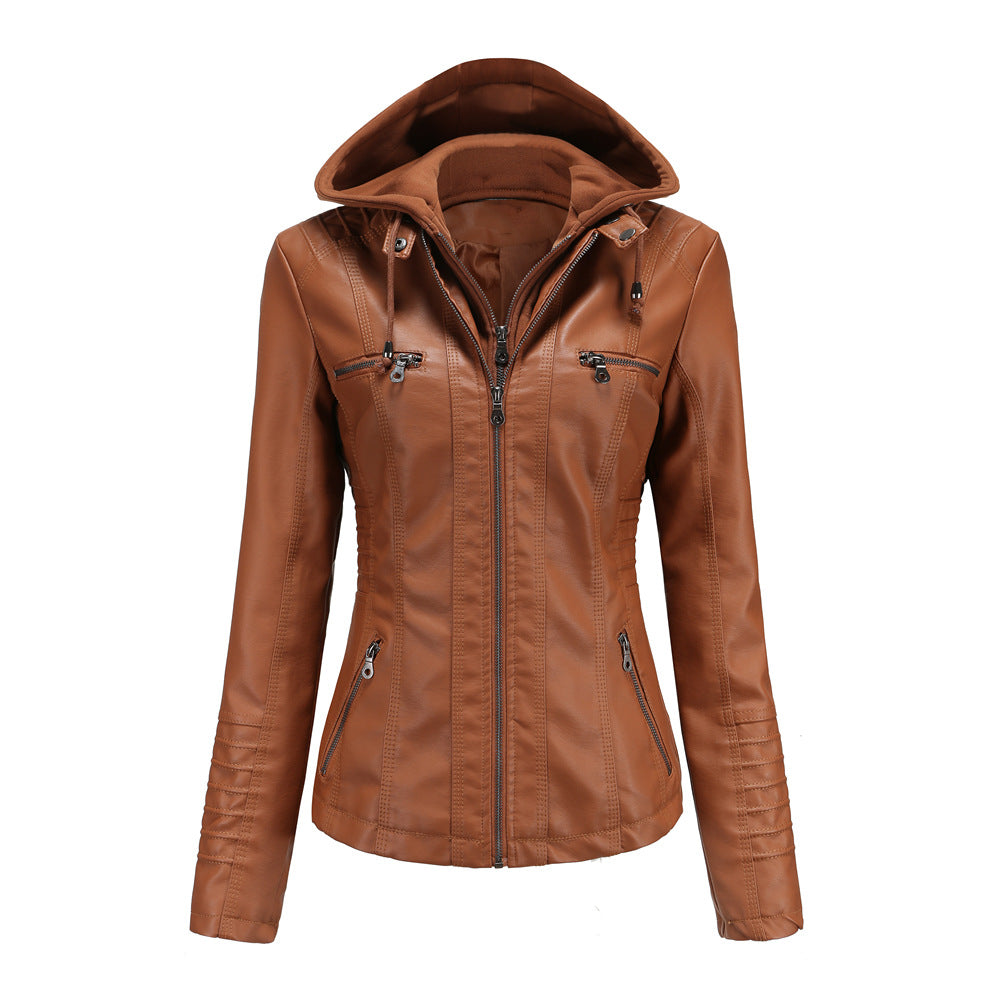 Hooded Leather Jacket Washed PU