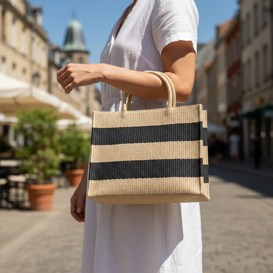 Striped Raffia Tote