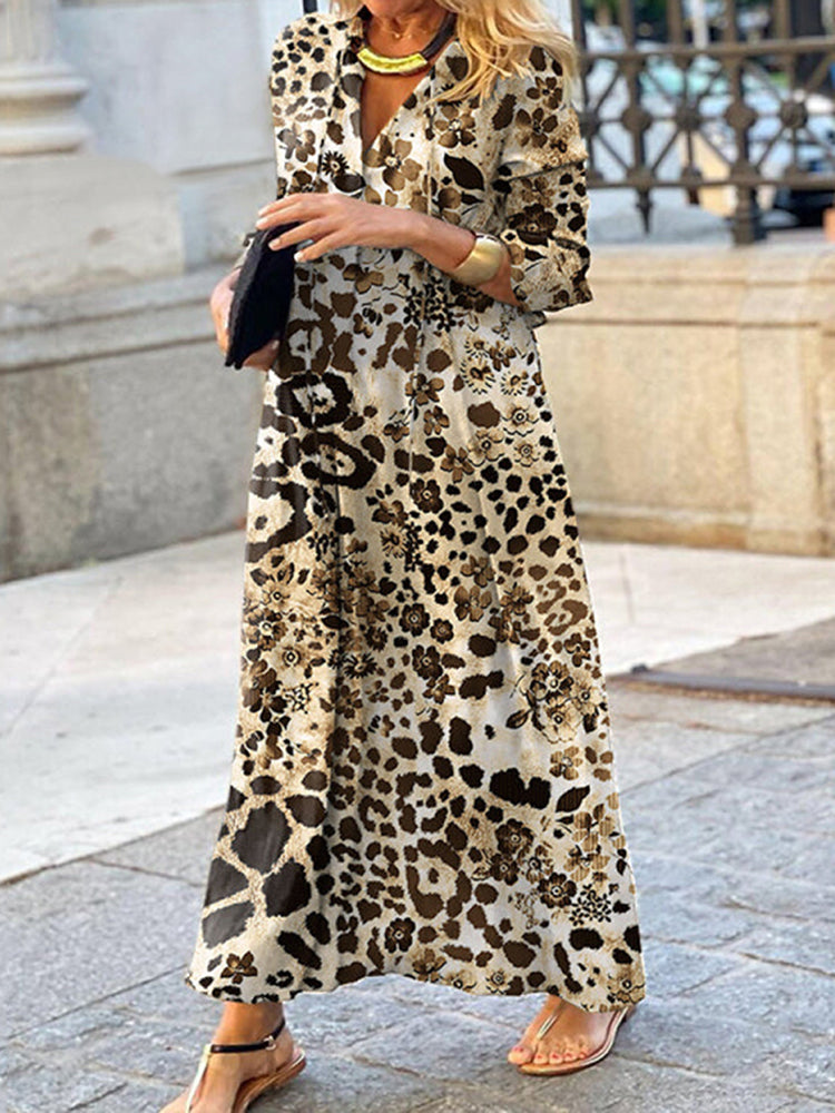 Leopard Print V-neck Loose Maxi Dress