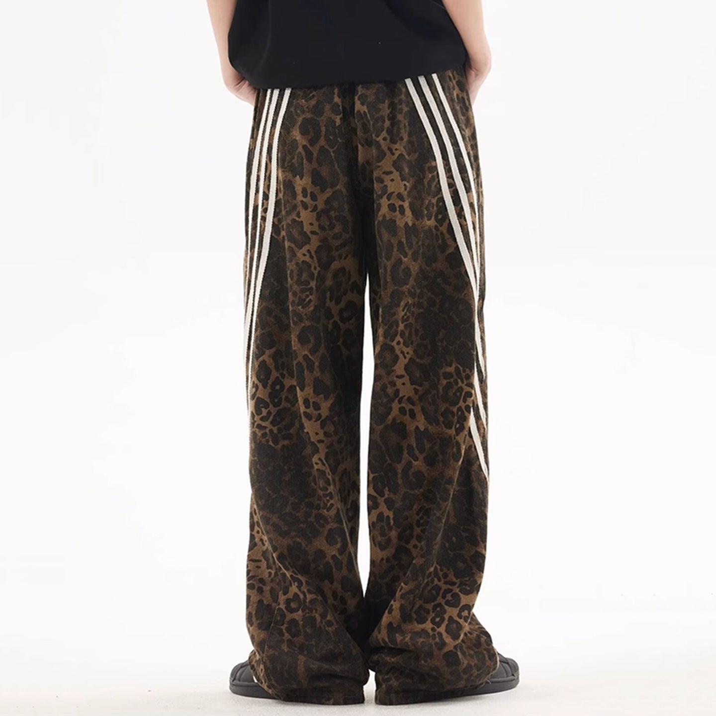 Unisex Striped Street Retro Leopard Print Trendy Straight Casual Pants